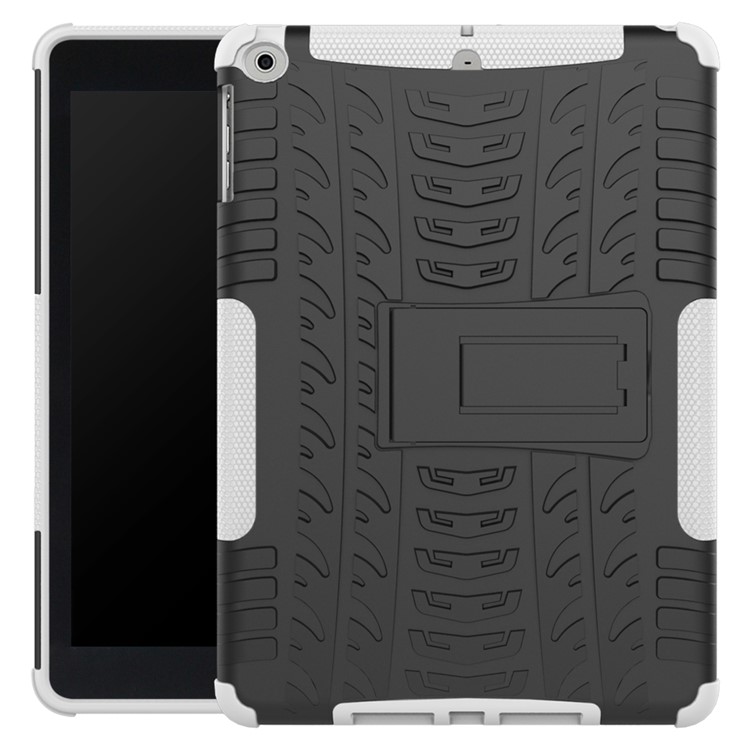 2-in-1 Tyre Pattern Kickstand PC + TPU Hybrid Cover for iPad 9.7 (2018) / 9.7 (2017) - White-1