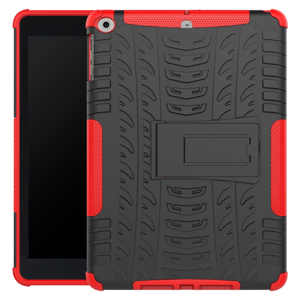 2-in-1 Tyre Pattern PC + TPU Hybrid Kickstand Case for iPad 9.7 (2018) / 9.7 (2017) - Red-1