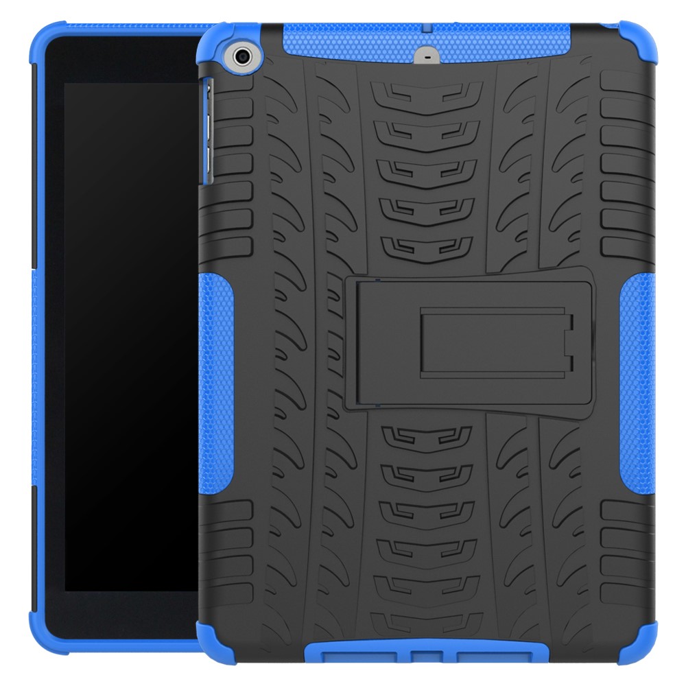 2-in-1 Tyre Pattern Hybrid PC + TPU Kickstand Shell for iPad 9.7 (2018) / 9.7 (2017) - Blue-1