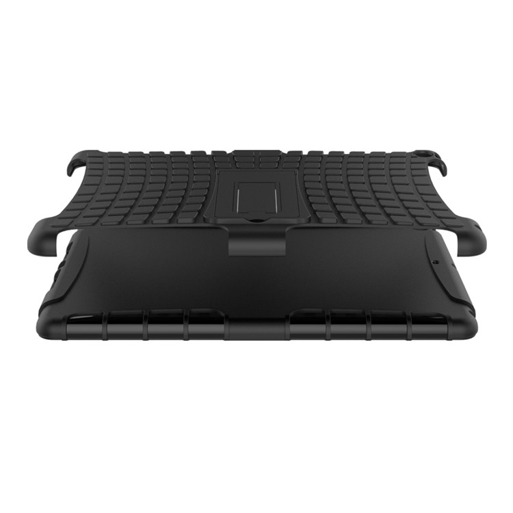 For iPad 9.7-inch (2017) Anti-slip Tire Pattern Kickstand PC TPU Hybrid Tablet Case - Black-13