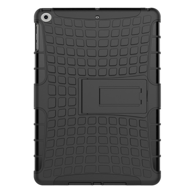 For iPad 9.7-inch (2017) Anti-slip Tire Pattern Kickstand PC TPU Hybrid Tablet Case - Black-2