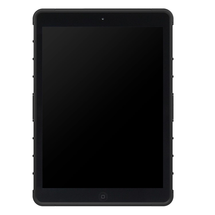 For iPad 9.7-inch (2017) Anti-slip Tire Pattern Kickstand PC TPU Hybrid Tablet Case - Black-4