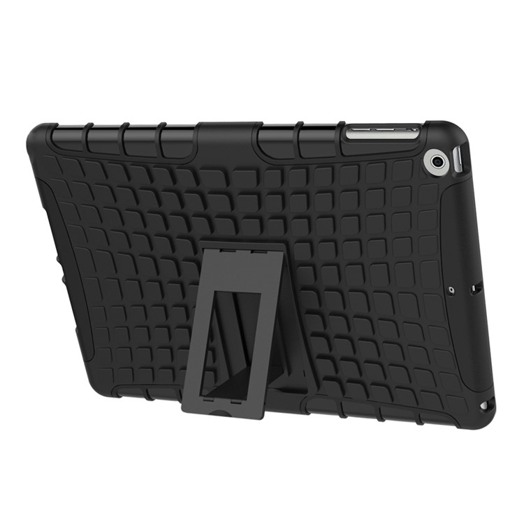 For iPad 9.7-inch (2017) Anti-slip Tire Pattern Kickstand PC TPU Hybrid Tablet Case - Black-7