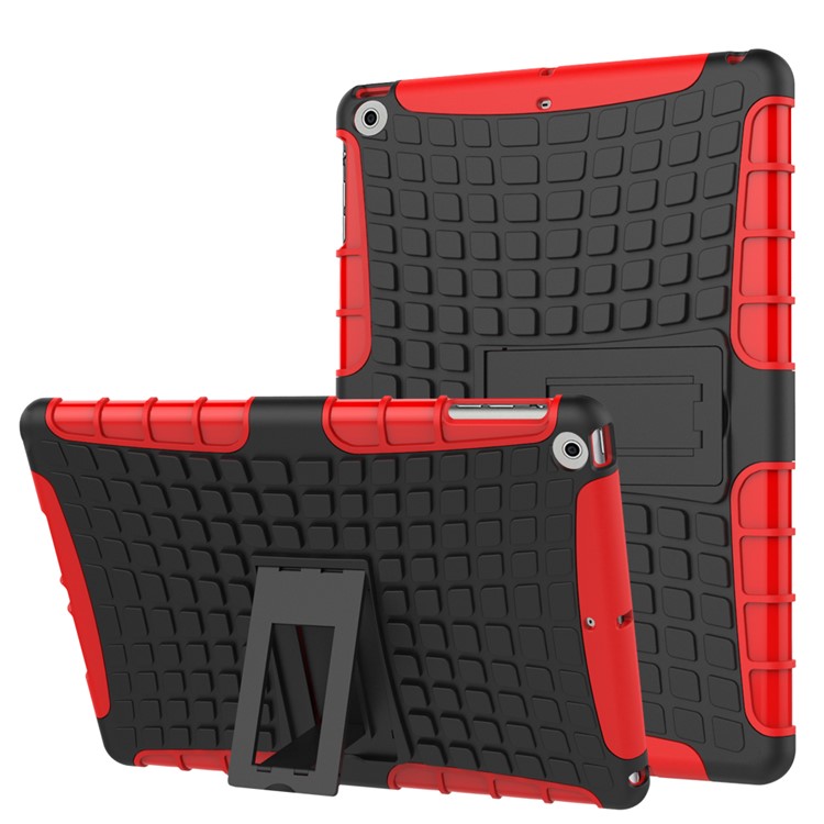Anti-slip Tire Pattern Hybrid PC TPU Case Cover Kickstand for iPad 9.7 (2018) / 9.7 (2017) - Red-1