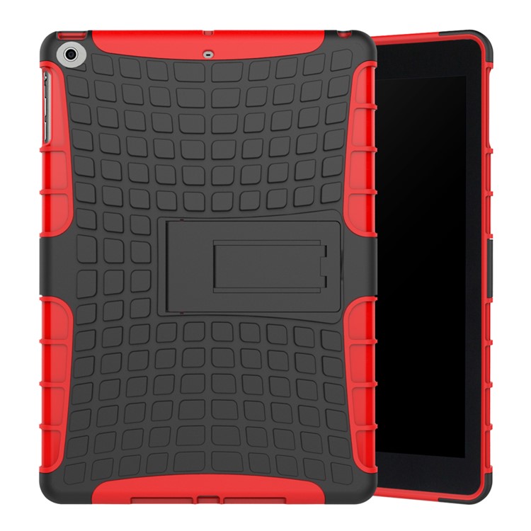 Anti-slip Tire Pattern Hybrid PC TPU Case Cover Kickstand for iPad 9.7 (2018) / 9.7 (2017) - Red-2