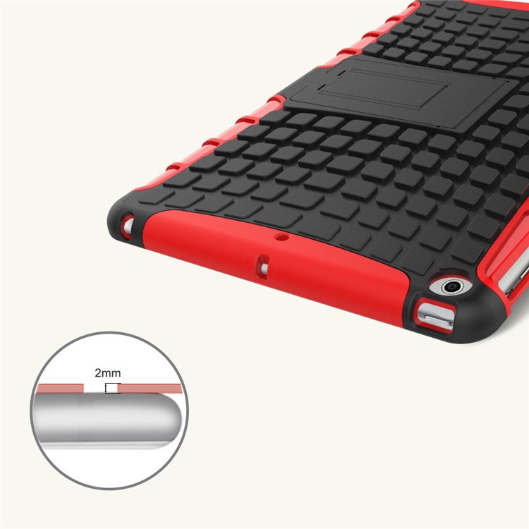 Anti-slip Tire Pattern Hybrid PC TPU Case Cover Kickstand for iPad 9.7 (2018) / 9.7 (2017) - Red-3