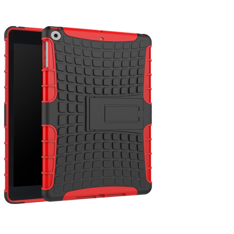 Anti-slip Tire Pattern Hybrid PC TPU Case Cover Kickstand for iPad 9.7 (2018) / 9.7 (2017) - Red-4