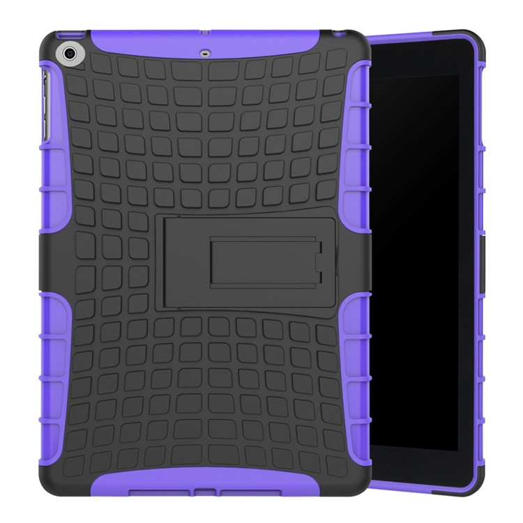 Anti-slip Tire Pattern Kickstand PC TPU Combo Case Shell for iPad 9.7-inch (2017) - Purple-1