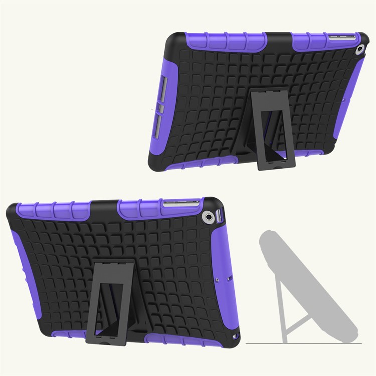 Anti-slip Tire Pattern Kickstand PC TPU Combo Case Shell for iPad 9.7-inch (2017) - Purple-3