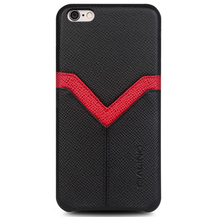 QIALINO Red V-shape Card Slot Cowhide Leather Coated PC Cover for iPhone 6s Plus / 6 Plus - Black-2