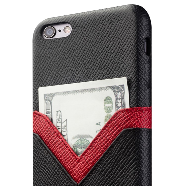 QIALINO Red V-shape Card Slot Cowhide Leather Coated PC Cover for iPhone 6s Plus / 6 Plus - Black-3