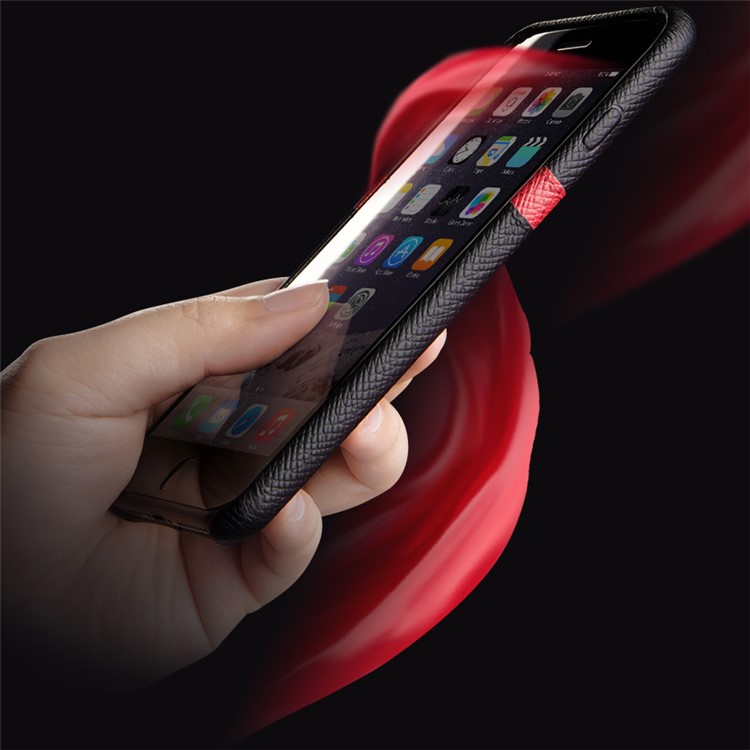 QIALINO Red V-shape Card Slot Cowhide Leather Coated PC Cover for iPhone 6s Plus / 6 Plus - Black-8
