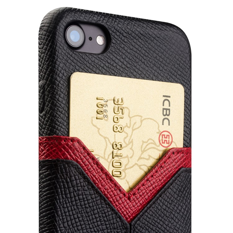 QIALINO Cross Texture Cowhide Leather Coated PC Back Case with Card Slot for iPhone 8 / 7 4.7 inch-5