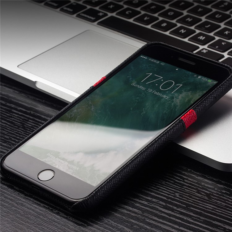 QIALINO Cross Texture Cowhide Leather Coated PC Back Case with Card Slot for iPhone 8 / 7 4.7 inch-6