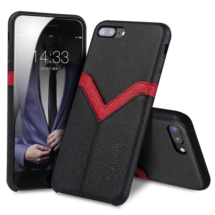 

QIALINO Cross Texture Cowhide Leather Coated PC Back Cover for iPhone 8 Plus / 7 Plus
