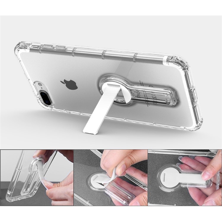 BOW Shock Absorption Clear Soft TPU Case with ABS Kickstand for iPhone 7 Plus - White-10
