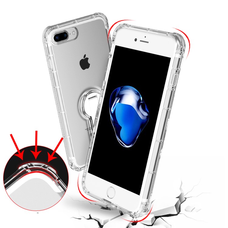 BOW Shock Absorption Clear Soft TPU Case with ABS Kickstand for iPhone 7 Plus - White-2