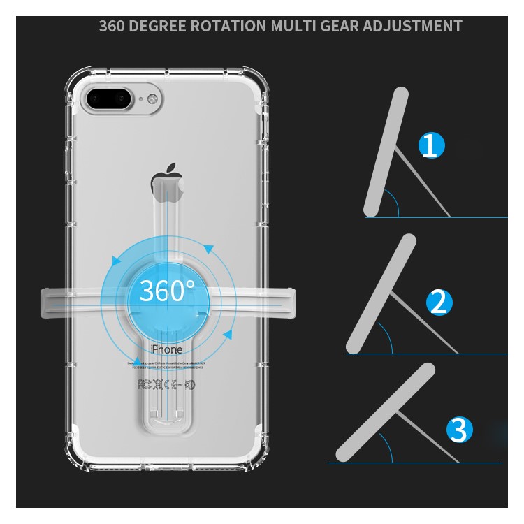 BOW Shock Absorption Clear Soft TPU Case with ABS Kickstand for iPhone 7 Plus - White-3