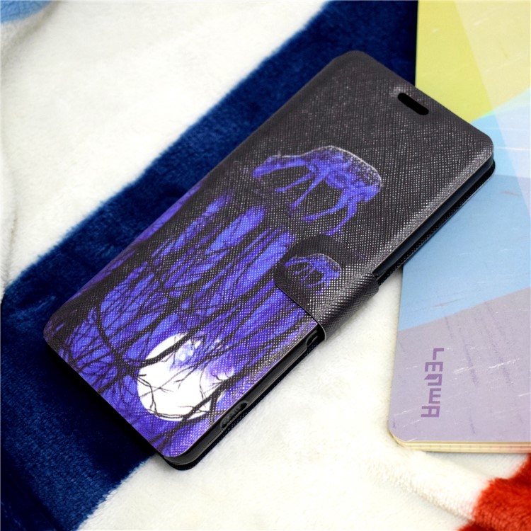 Pattern Printing Stand Card Slot Leather Case for iPhone 7 4.7 inch - Deer and Pool Reflection-1