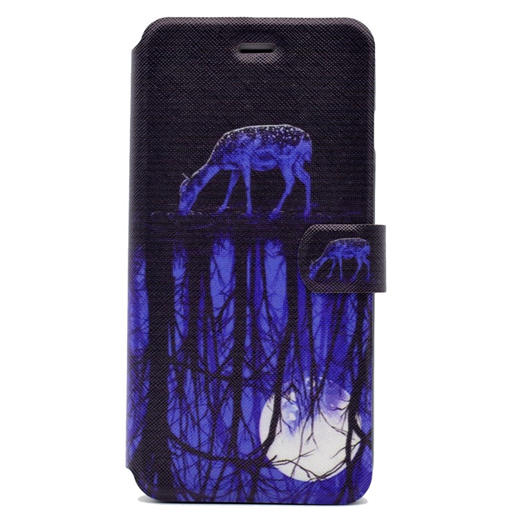 Printing Pattern Leather Card Slot Stand Case Cover for iPhone 7 Plus - Deer and Pool-2