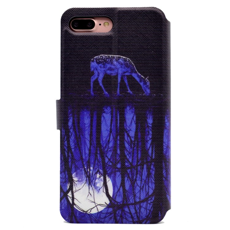 Printing Pattern Leather Card Slot Stand Case Cover for iPhone 7 Plus - Deer and Pool-3