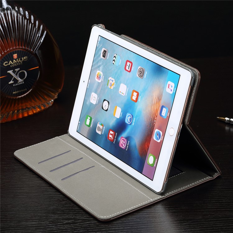 Crazy Horse PU Leather Card Slots Stand Case with Strap Holder for iPad Pro 9.7 inch - Black-5