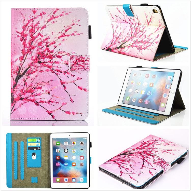 For iPad Pro 9.7 inch Pattern Printing Leather Card Holder Stand Case - Plum Blossom-1