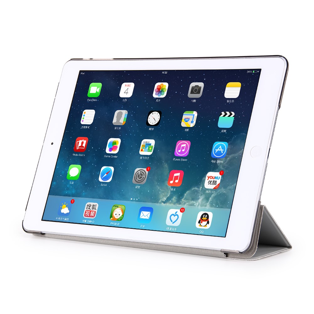 Tri-fold Stand Smart Wake Sleep Leather Cover for iPad 9.7 (2018) / 9.7 (2017) - Grey-2