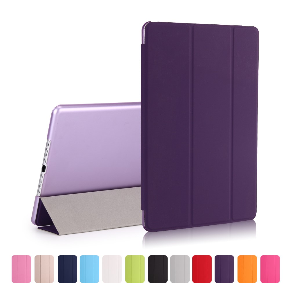 For iPad 9.7-inch (2018) / (2017) Magnetic Tri-Fold Stand Leather Case Smart Awake / Sleep Tablet Cover - Purple
