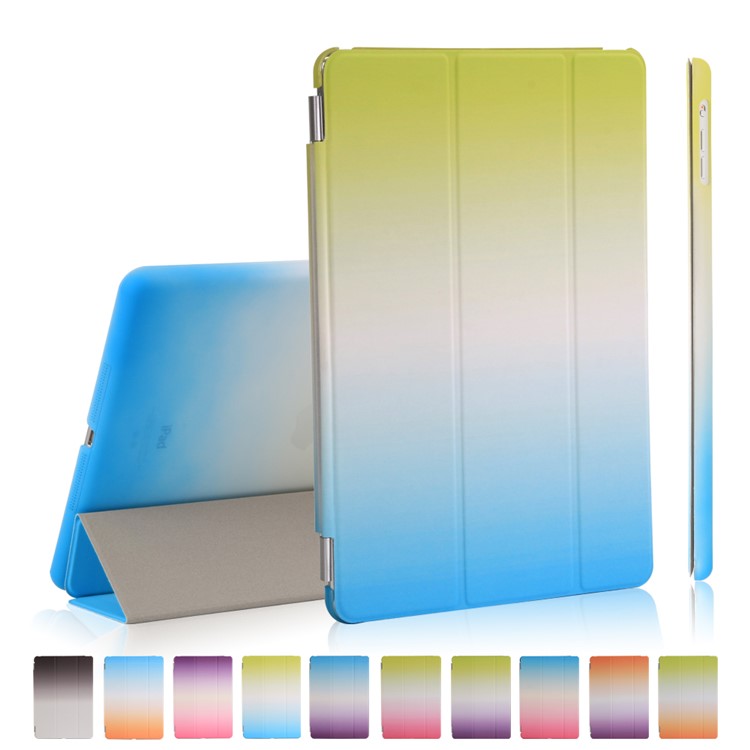

For iPad 9.7 (2018) / 9.7 (2017) Rainbow Color Smart Leather Cover Stand + PC Companion Case - Green / Blue, iPad 9.7 (2017)