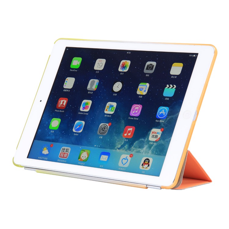 2-in-1 Tri-fold Stand Rainbow Color Leather Smart Cover Case for iPad 9.7 (2018) / 9.7 (2017) - Green / Orange-2