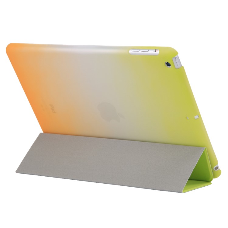 2-in-1 Tri-fold Stand Rainbow Color Leather Smart Cover Case for iPad 9.7 (2018) / 9.7 (2017) - Green / Orange-3