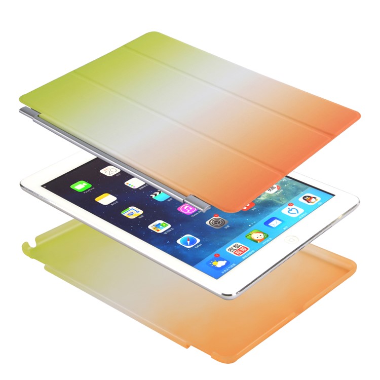 2-in-1 Tri-fold Stand Rainbow Color Leather Smart Cover Case for iPad 9.7 (2018) / 9.7 (2017) - Green / Orange-5