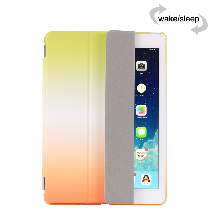 2-in-1 Tri-fold Stand Rainbow Color Leather Smart Cover Case for iPad 9.7 (2018) / 9.7 (2017) - Green / Orange-6
