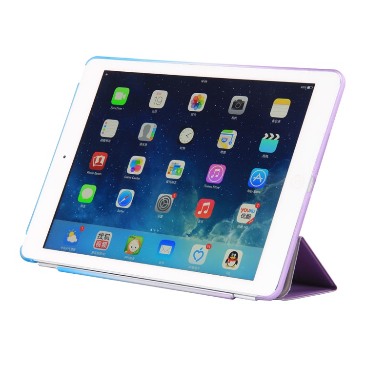 For iPad 9.7 (2018) / 9.7 (2017) PC Companion Shell Case + Rainbow Color Leather Smart Cover - Blue / Purple-2