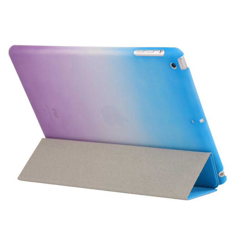For iPad 9.7 (2018) / 9.7 (2017) PC Companion Shell Case + Rainbow Color Leather Smart Cover - Blue / Purple-3