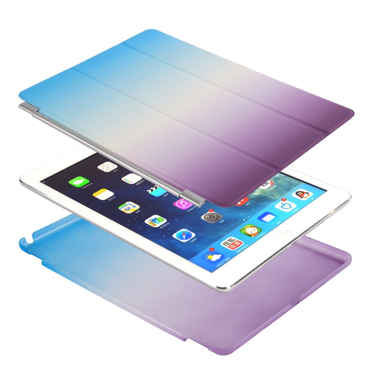For iPad 9.7 (2018) / 9.7 (2017) PC Companion Shell Case + Rainbow Color Leather Smart Cover - Blue / Purple-5