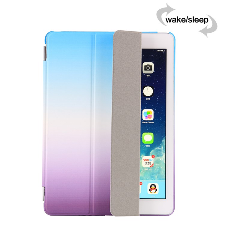 For iPad 9.7 (2018) / 9.7 (2017) PC Companion Shell Case + Rainbow Color Leather Smart Cover - Blue / Purple-6