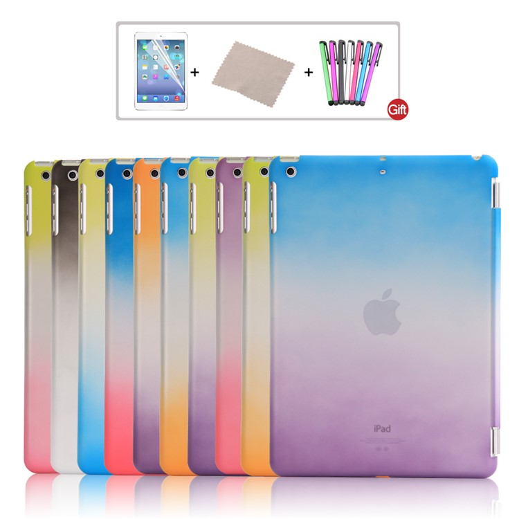 For iPad 9.7 (2018) / 9.7 (2017) PC Companion Shell Case + Rainbow Color Leather Smart Cover - Blue / Purple-7