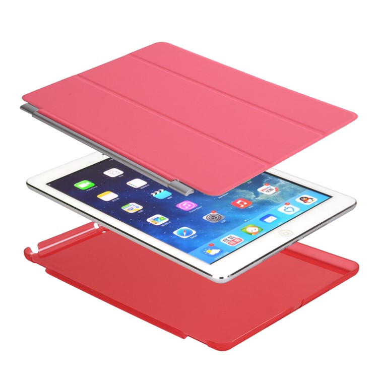 2-in-1 Back PC Companion Case + Tri-fold Smart Leather Stand Cover for iPad 9.7 (2018) / 9.7 (2017) - Rose-5