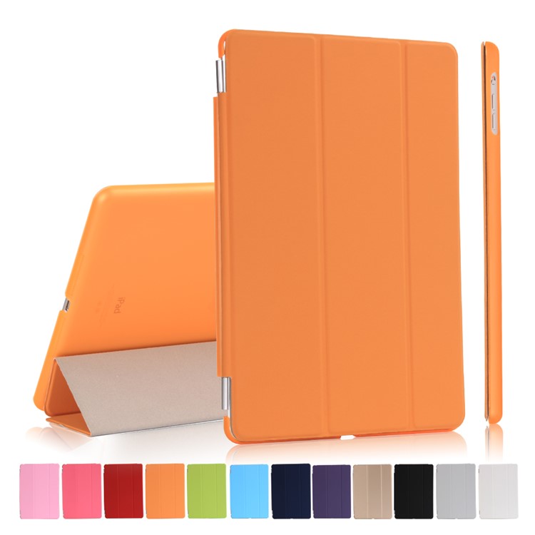 2-en-1 tri-Cubierta elegante del soporte del cuero + Caja plástica del compañero para el iPad 9.7 pulgadas(2017) - naranja-1