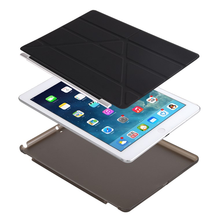 2-in-1 for iPad 9.7 (2018) / 9.7 (2017) Origami Stand Smart Leather Cover + Companion Plastic Case - Black-5