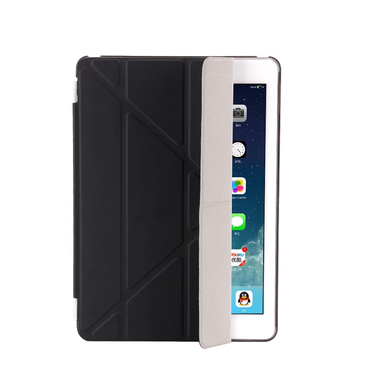 2-in-1 for iPad 9.7 (2018) / 9.7 (2017) Origami Stand Smart Leather Cover + Companion Plastic Case - Black-6