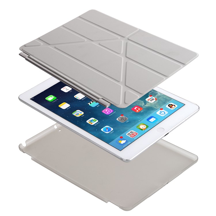 2-in-1 Origami Stand Smart Leather Cover with PC Companion Case for iPad 9.7 (2018) / 9.7 (2017) - Grey-5