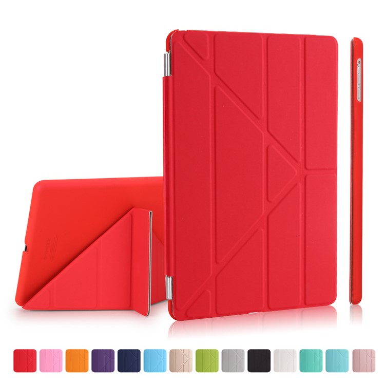 2-in-1 Origami Stand Leather Smart Cover + Companion PC Shell for iPad 9.7 (2018) / 9.7 (2017) - Red-1