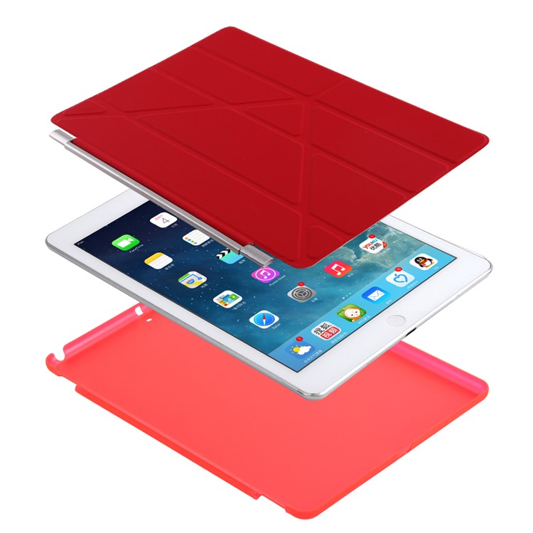 2-in-1 Origami Stand Leather Smart Cover + Companion PC Shell for iPad 9.7 (2018) / 9.7 (2017) - Red-5