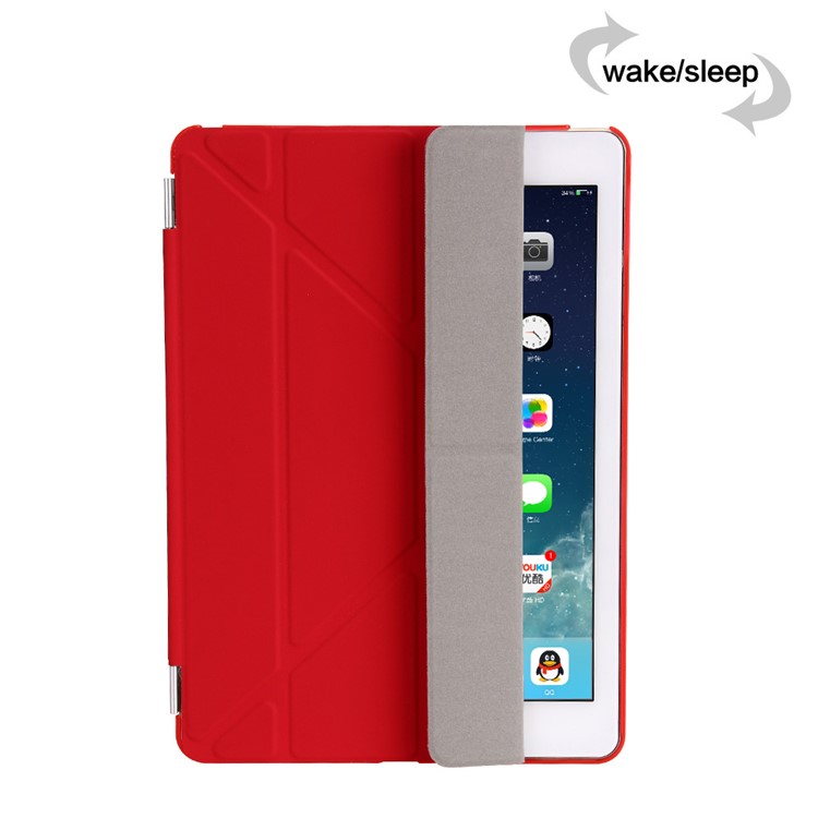 2-in-1 Origami Stand Leather Smart Cover + Companion PC Shell for iPad 9.7 (2018) / 9.7 (2017) - Red-6