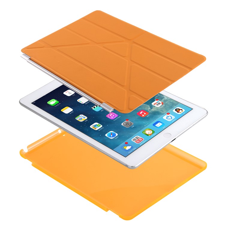 2-fra-1 Copertura Origami Smart Leather Stand + Companion PC Case per iPad da 9,7 pollici(2017) - arancia-5