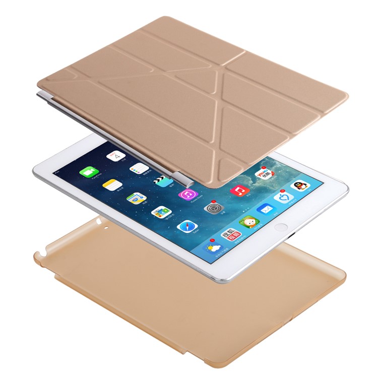 Detachable 2-in-1 Origami Stand Leather Smart Cover + Companion Case for iPad 9.7 (2018) / 9.7 (2017) - Gold-5