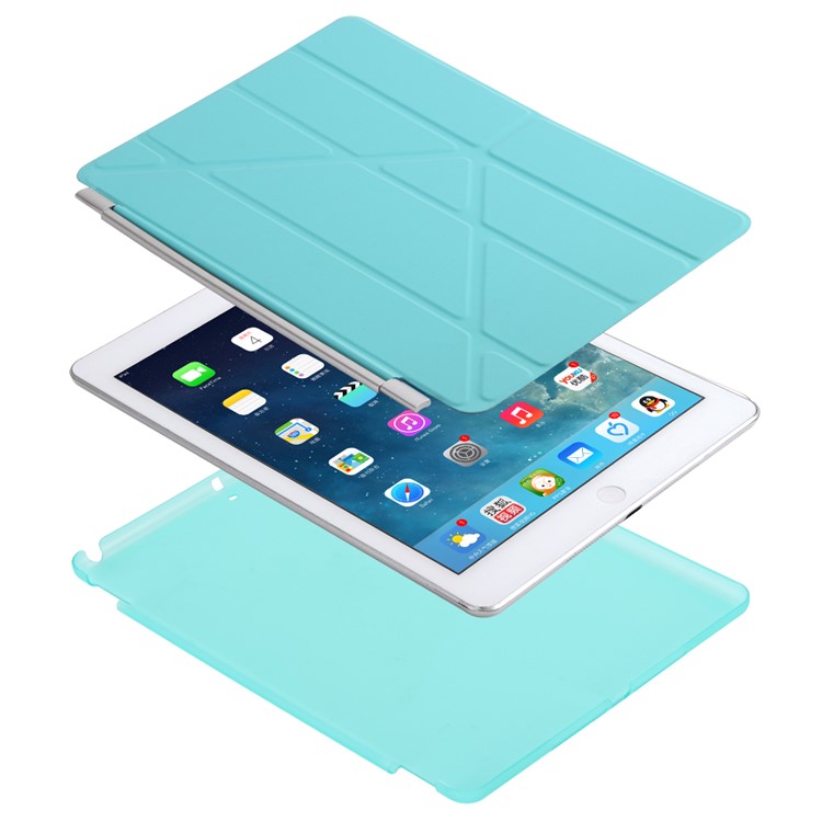 2-in-1 PC Companion Shell + Origami Stand Smart Leather Cover for iPad 9.7 (2018) / 9.7 (2017) - Jewelry Blue-5
